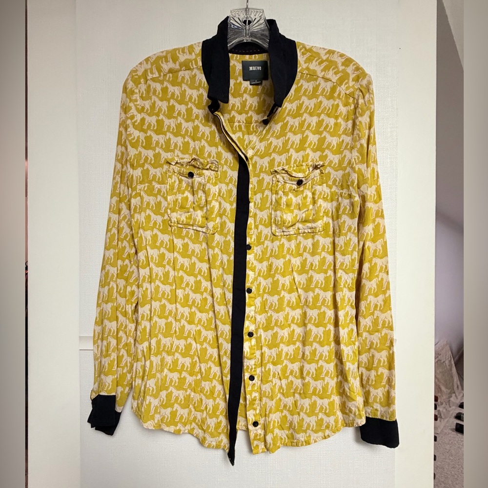 Maeve Yellow and Navy Horse Print Shirt